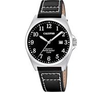 CALYPSO Reloj Hombre Analógico de Cuero Negro - Movimiento de Cuarzo - Calendario - Cristal Mineral de Alta Resistencia - Resistente al Agua 5 ATM Elegante K5868/4 Basic