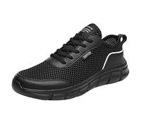 Calzado Artrosis De Cadera Moda Primavera y Verano Hombres Zapatos Deportivos Malla Ligera Plana Transpirable con Cordones Color sólido Estilo Casual Amarillas Hombre Zapatillas (Black, 42)