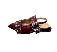 Calzado de Punta Puntiaguda for Mujer, Zapatos Planos con Tira Trasera y Hebilla for(Wine Red,43)