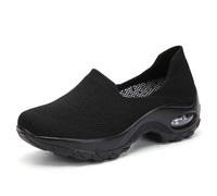 Calzado Deportivo con Colchón De Aire Zapatos Casuales for Caminar De Mujer Zapatillas De Correr De Malla De Punto De Verano Zapatillas Transpirables Sin Cordones Zapatos Ortopédicos (Color : Black,