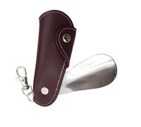 Calzador - Calzador De Viaje | Calzadores Y Gato De Botas | Calzador Portátil | Calzador De Acero Inoxidable Con Llavero Y Funda De Cuero De La PU, Ayuda De Zapatos Portátil Para Infierno, Wine Red