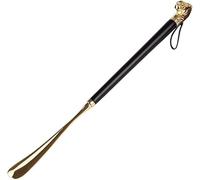 Calzador de latón de 58 cm con mango de cabeza de león de madera de haya y metal negro, para hombres y mujeres, duradero, uso profesional