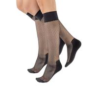 CALZITALY 2 pares medias hasta la rodilla de rejilla | Pantys De Red | Medias De Red Pequeña | Negro Natural | Calceteria Italiana | (Talla unica, Negro)