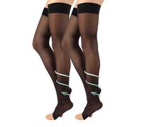 CALZITALY Medias Autoadhesivas con Punta Abierta, Compresión Graduada 15-21 mm/Hg | 140 DEN | Made in Italy (FR/ES, Letras, L, Regular, Regular, 2 pares Negro)