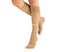 CALZITALY PACK 1/2 Calcetines Medicos hasta La Rodilla con Punta Abierta, Calcetines a Compresión Graduada Media 70 Den, 10-14mm/Hg (FR/ES, Letras, XS, S, Regular, Regular, 1 Par - Natural)