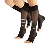 CALZITALY PACK 1/2 Medias de compresión con la Punta Abierta, Medias de Descanso hasta la Rodilla | 15-21 mm/Hg | 140 DEN | Made in Italy (2 Pack - Negro, XS/S)