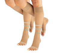 CALZITALY PACK 1/2 Medias de compresión con la Punta Abierta, Medias de Descanso hasta la Rodilla | 15-21 mm/Hg | 140 DEN | Made in Italy (2 Pack - Natural, XS/S)