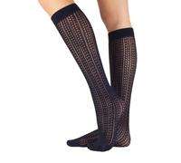 CALZITALY PACK 1/2 Pares Medias hasta la rodilla invernales, Calcetines hasta la rodilla de algodón, Calcetería Italiana (Canalé Azúl, Talla Unica)