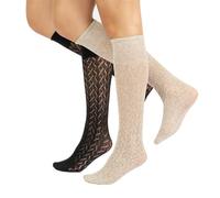 CALZITALY PACK 1/2 Pares Medias hasta la rodilla invernales, Calcetines hasta la rodilla de algodón, Calcetería Italiana (2 X Chevron Beige+Negro, Talla Unica)