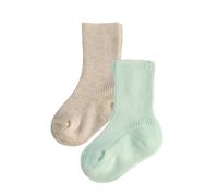 CALZITALY PACK 2/4/6 Calcetines de algodón de canalé para bebé, Calcetas de colores unisex para infante | 0-12 meses (FR/ES, Edad, 0 meses, 3 meses, 2 Pares: Beige melange+Verde)