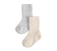 CALZITALY PACK 2/4/6 Calcetines de algodón de canalé para bebé, Calcetas de colores unisex para infante | 0-12 meses (FR/ES, Edad, 6 meses, 12 meses, 2 Pares: Gris melange+Beige melange)