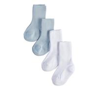 CALZITALY PACK 2/4/6 Calcetines de algodón de canalé para bebé, Calcetas de colores unisex para infante | 0-12 meses (FR/ES, Edad, 0 meses, 3 meses, 4 Pares: Cielo+Blanco)