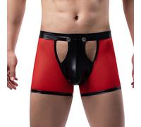 Calzoncillos bóxer sexy para hombre, ligeros, con botones de presión, ropa interior de piel, ropa interior Sissy Clubwear de piel sintética, calzoncillos eróticos para hombre, ropa interior mojada
