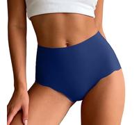 Calzoncillos de cintura alta para mujer, con acabado y cintura sin costuras, comodidad diaria suave para trajes de clima cálido, uso diario, comodidad de verano, viajes y días de trabajo, azul, L