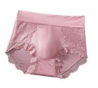 Calzoncillos de encaje de seda de hielo para hombre, bolsa de bulto 3D, ultra delgada, transpirable, de secado rápido, cintura media, color sólido, para un uso diario cómodo, verde oscuro (L, rosa)