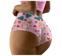 Calzoncillos de Navidad para mujer, ropa interior sexy de Navidad, diseño navideño, tanga divertida, transpirable, calzoncillos navideños, cadena erótica, regalos de Navidad para mujeres, Rosa claro