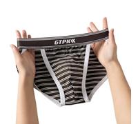 Calzoncillos de ropa interior a rayas suaves y transpirables para hombre con cintura baja y tenedor alto para mayor comodidad (L marrón blanco)