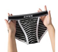Calzoncillos de ropa interior a rayas suaves y transpirables para hombre con cintura baja y tenedor alto para mayor comodidad (L negro)