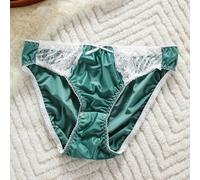 Calzoncillos de talle bajo para mujer, paquete de bragas de encaje de satén, ropa interior suave y transpirable, lencería cómoda para el sueño diario (XL verde)