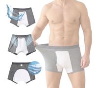 Calzoncillos Incontinencia Hombre, Bóxers Absorbentes Con Abertura Frontal, Ropa Interior Reutilizable A Prueba De Fugas - Cintura Elástica - Transpirable Grey - 3 Pack,M