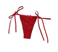 Calzoncillos para mujer, bragas de encaje para mujer, de corte bajo, tanga en T, tanga, ropa interior con cintas laterales para atar, diseño ahuecado, estilo puro deseo, rojo, M