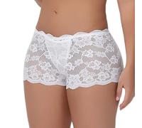 Calzoncillos para mujer de cintura alta, calzoncillos tipo bóxer de encaje, ropa interior negra, calzoncillos suaves y transpirables para mujer, ropa interior básica, Blanco, XS