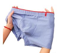 Calzoncillos tipo bóxer a rayas para hombre, mezcla de algodón suave, transpirable, ropa interior elástica, patrón clásico, M-2XL, varios colores para el hogar o uso diario (M, azul claro)