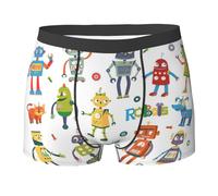 Calzoncillos tipo bóxer con estampado de robots de dibujos animados para hombre, ropa interior suave y transpirable para hombre, comodidad durante todo el día, Negro, M