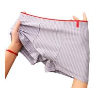 Calzoncillos tipo bóxer de algodón suave a rayas, transpirables, patrón clásico, ajuste elástico, varios tamaños, rojo, negro, azul, gris, ropa para el hogar, M-2XL (M gris)