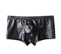 Calzoncillos tipo bóxer de piel sintética para mí, de talle bajo, cómodos, cómodos, sin excavación, ligeros, con bolsa, parte inferior de tela elástica suave para discoteca, fiesta, descanso diario