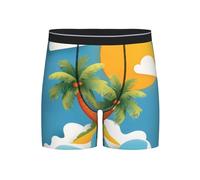 Calzoncillos tipo bóxer de pierna larga con diseño de palmera de dibujos animados para hombre, transpirables, elásticos, con olas de isla, calzoncillos cómodos, Negro, L