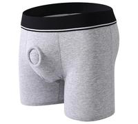 Calzoncillos tipo bóxer elásticos para hombre, sexy, con agujero para el pene, ropa interior abierta, calzoncillos con anillo de silicona, bragas eróticas con anillo de silicona, bikini hueco