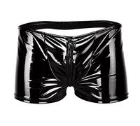 Calzoncillos tipo bóxer para hombre, con agujero para el pene, de látex, pantalones cortos para hombre, ropa interior erótica, ropa interior con aspecto lacado, piel mojada, monocolor, 03 negro., M