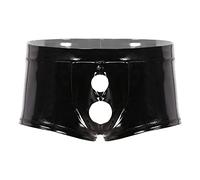 Calzoncillos tipo bóxer para hombre, con agujero para el pene, de látex, pantalones cortos para hombre, ropa interior erótica, ropa interior con aspecto lacado, piel mojada, monocolor, Negro , XXL