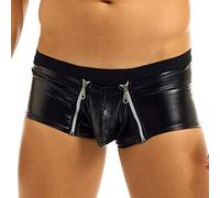 Calzoncillos tipo bóxer para hombre, con agujero para el pene, de látex, pantalones cortos para hombre, ropa interior erótica, ropa interior con aspecto lacado, piel mojada, monocolor, 02 negro., S