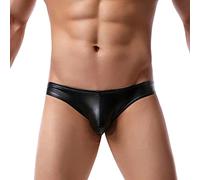 Calzoncillos tipo bóxer para hombre, con agujero para el pene, de látex, pantalones cortos para hombre, ropa interior erótica, ropa interior con aspecto lacado, piel mojada, monocolor, 01 negro, M