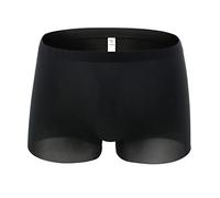 Calzoncillos tipo bóxer sin costuras para hombre, ultra finos, transpirables, ligeros, con cintura elástica, suaves y sedosos, invisibles, sin rastro, Negro, M