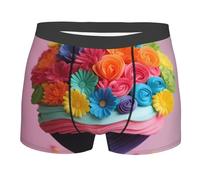Calzoncillos tipo bóxer suaves con estampado de pastel de flores de arco iris para hombre, ropa interior elástica, cómoda, casual, deportes, uso diario, Negro, XXL