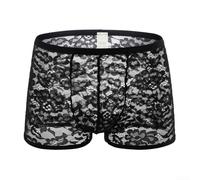 Calzoncillos tipo bóxer transparentes para hombre, de encaje, sexy, de malla, transparentes, transpirables, cómodos, M-2XL (XL, negro)