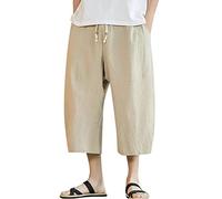 Calzones De Banho Homem-Pantalones Capri De Lino Y AlgodóN para Hombre Pantalones Bombachos Holgados Pantalones De Playa De Yoga con CordóN
