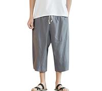 Calzones De Banho Homem-Pantalones Capri De Lino Y AlgodóN para Hombre Pantalones Bombachos Holgados Pantalones De Playa De Yoga con CordóN