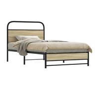 Cama 107x203cm con cabecero - estructura robusta de acero y madera, somier de láminas, 27 cm de espacio de almacenamiento debajo de la cama, Roble Sonoma, Con cabecero y pie de cama bajo doble