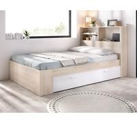 Cama 120 x 190 cm con almacenamiento - Color: Natural y blanco - VARDIEL