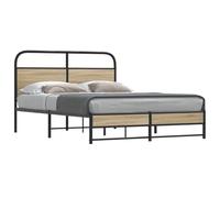 Cama 120x190cm con cabecero - estructura robusta de acero y madera, somier de láminas, 27 cm de espacio de almacenamiento debajo de la cama, Roble ahumado, Con cabecero y pie de cama bajo doble