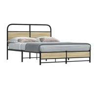 Cama 120x200cm con cabecero - estructura robusta de acero y madera, somier de láminas, 27 cm de espacio de almacenamiento debajo de la cama, Roble Sonoma, Con cabecero y pie de cama bajo doble