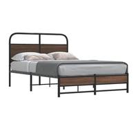 Cama 140x190cm con cabecero - estructura robusta de acero y madera, somier de láminas, 27 cm de espacio de almacenamiento debajo de la cama, Marrón roble, Con cabecero y pie de cama bajo doble