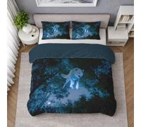 Cama 150 Suaves al Tacto Funda Nórdica Póster Cine Ojos Rojos Lobo Azul Misterioso Resistente a Las Arrugas Juego de Cama para Fans Cine Azul Medianoche 220 x 240 cm
