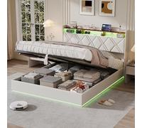 Cama 160 x 200 con somier, cama de matrimonio, cama de 2 personas, LED/USB cama acolchada, cabecera de almacenamiento, aplicable a almacenamiento, estación de carga, iluminación de ambiente muebles