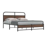 Cama 160x200cm con cabecero - estructura robusta de acero y madera, somier de láminas, 27 cm de espacio de almacenamiento debajo de la cama, Marrón roble, Con cabecero y pie de cama bajo doble