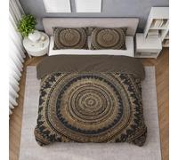 Cama 180 Funda Nórdica de Microfibra Tacto Extra Suave para Edredón, Mandala Tradicional Vintage Espiritual, Juego de Funda por 1 Funda Nordica 260 x 240 cm + 2 Fundas almohada 65 x 65 (Dorado)